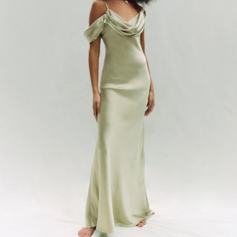 Reformation Ronda silk maxi Dress in sage green